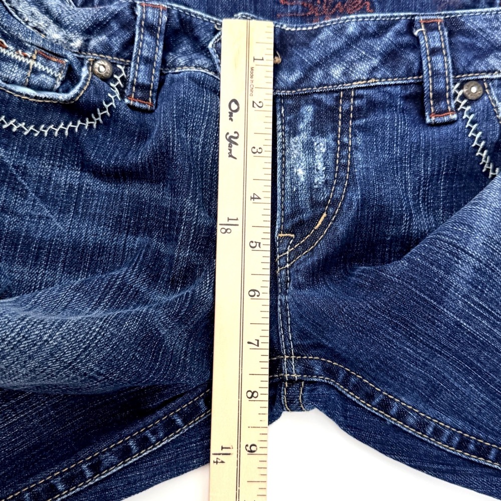 Silver Jeans Tuesday Flare Women 31x31 Dark Wash Low Rise Distressed - Picture 12 of 14